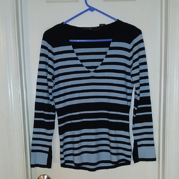 Cyrus Tops - Striped V-Neck Women's Top - Black and Gray